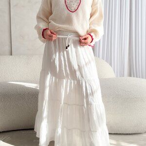 Crinkle Tiered Maxi Skirt – White